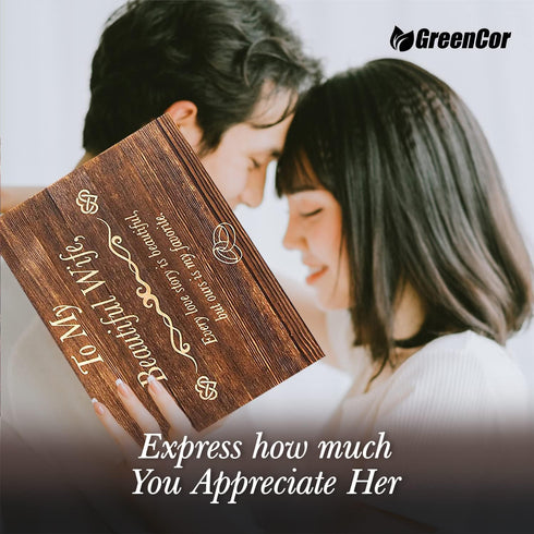 Anniversary for Her | Wife | Women – Engraved Wooden Gift Set with Crystal Engraved Heart | 24K Gold Dipped Rose